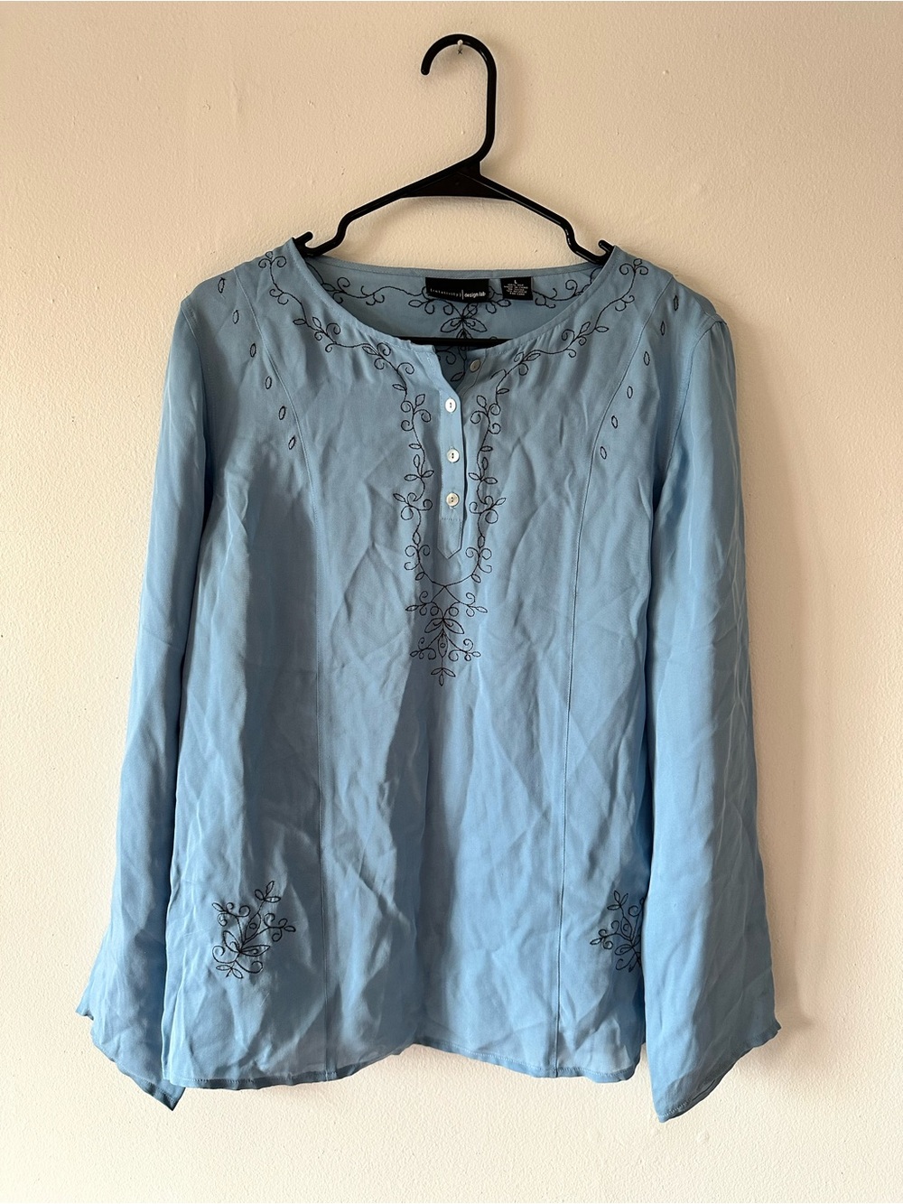 Relativity Light Blue Embroidered Long-Sleeve Blouse